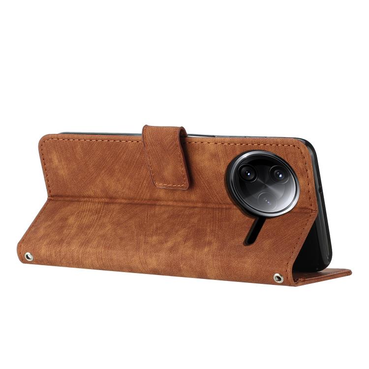 For Redmi K80 / K80 Pro Skin Feel Stripe Pattern Leather Phone Case with Lanyard