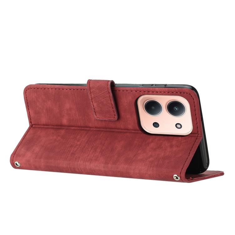 For Redmi 15C 5G / 4G Global 171mm Skin Feel Stripe Pattern Leather Phone Case with Lanyard