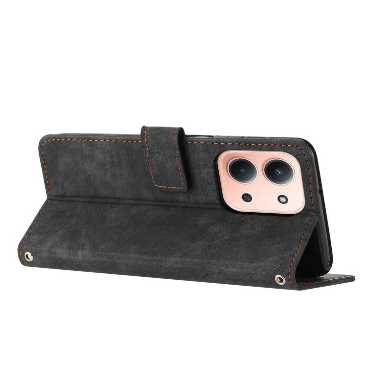 For Redmi 15C 5G / 4G Global 171mm Skin Feel Stripe Pattern Leather Phone Case with Lanyard
