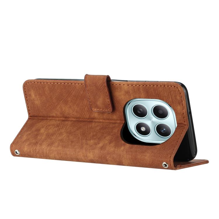 For Redmi Note 15 4G / 5G Global 164mm Skin Feel Stripe Pattern Leather Phone Case with Lanyard