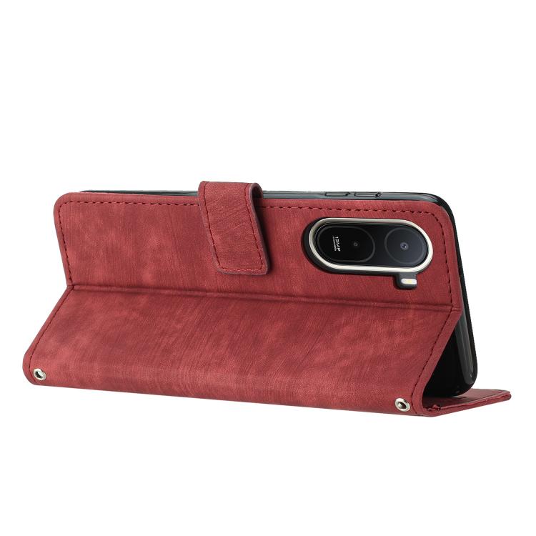 For Redmi A7 Pro 4G 171mm Skin Feel Stripe Pattern Leather Phone Case with Lanyard