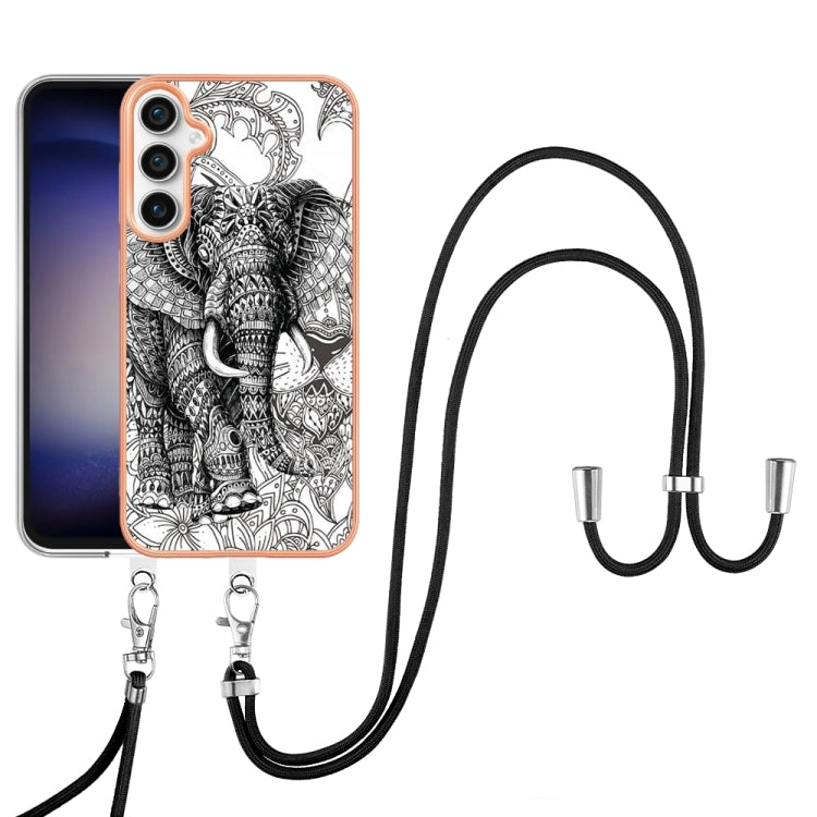 For Samsung Galaxy S24 FE 5G Electroplating Dual-side IMD Phone Case with Lanyard