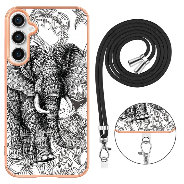 For Samsung Galaxy S24 FE 5G Electroplating Dual-side IMD Phone Case with Lanyard