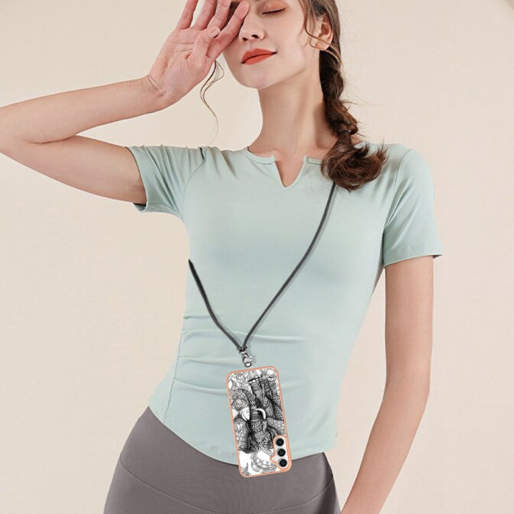 For Samsung Galaxy S24 FE 5G Electroplating Dual-side IMD Phone Case with Lanyard