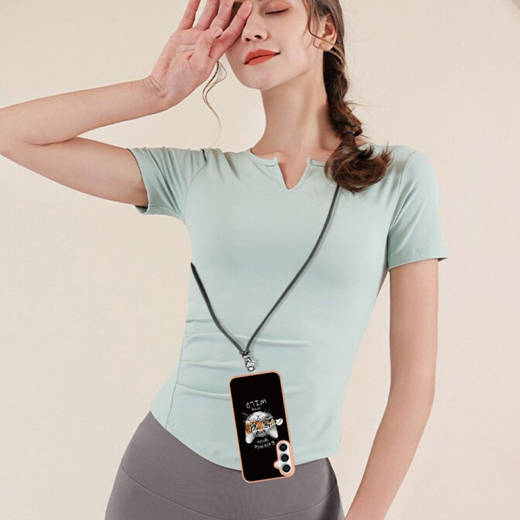For Samsung Galaxy S24 FE 5G Electroplating Dual-side IMD Phone Case with Lanyard