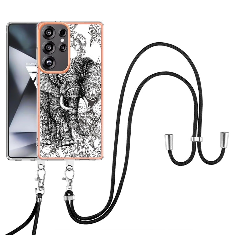 For Samsung Galaxy S25 Ultra 5G Electroplating Dual-side IMD Phone Case with Lanyard