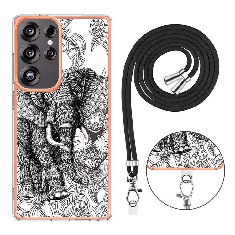 For Samsung Galaxy S25 Ultra 5G Electroplating Dual-side IMD Phone Case with Lanyard
