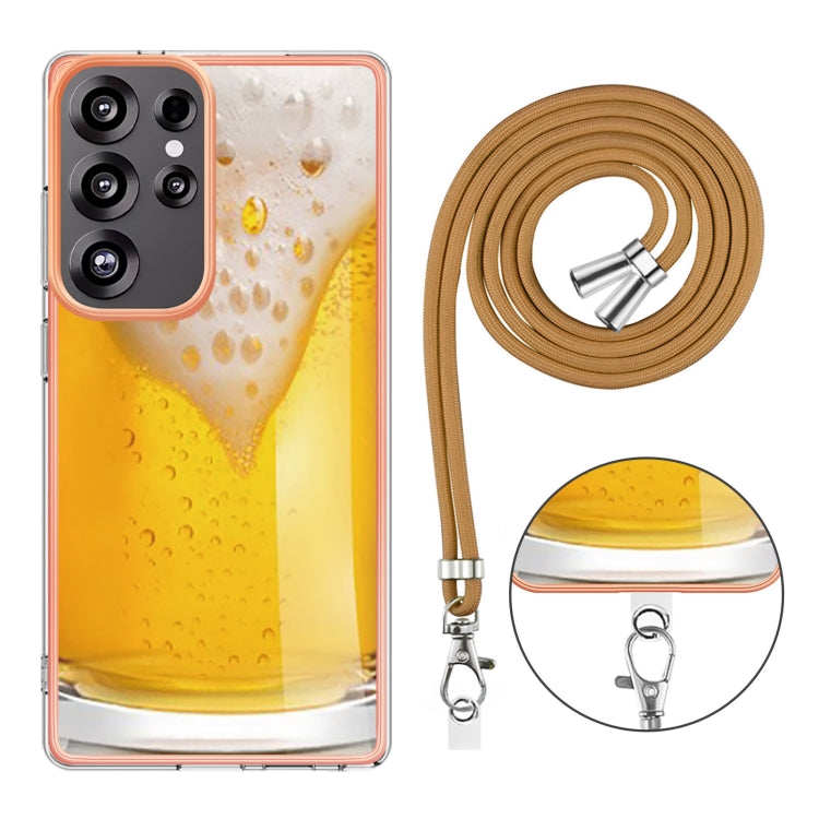 For Samsung Galaxy S25 Ultra 5G Electroplating Dual-side IMD Phone Case with Lanyard