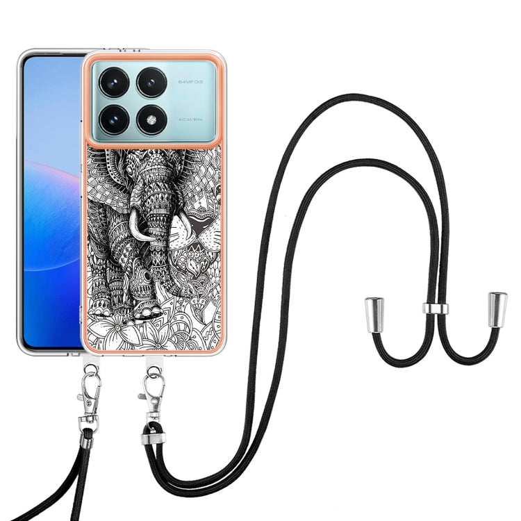 For Xiaomi Poco F6 Pro 5G Electroplating Dual-side IMD Phone Case with Lanyard