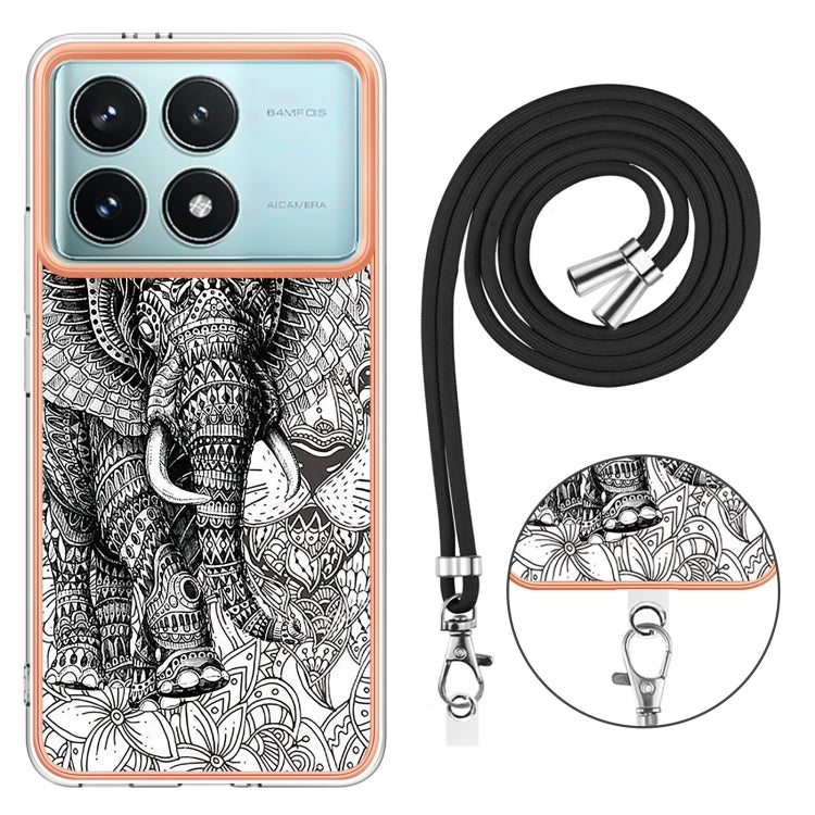 For Xiaomi Poco F6 Pro 5G Electroplating Dual-side IMD Phone Case with Lanyard