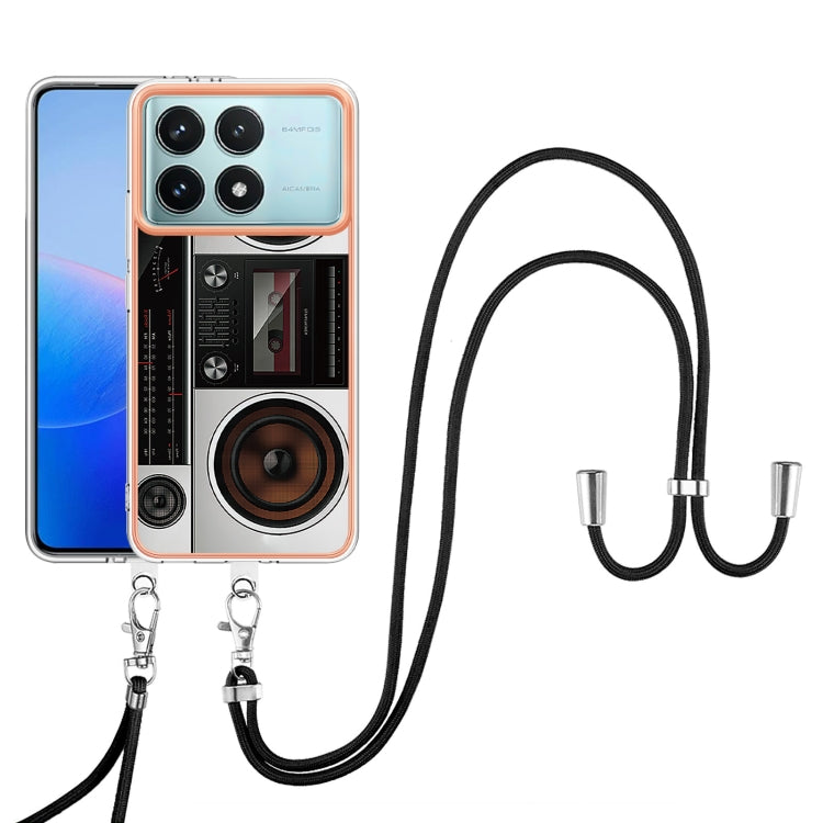 For Xiaomi Poco F6 Pro 5G Electroplating Dual-side IMD Phone Case with Lanyard