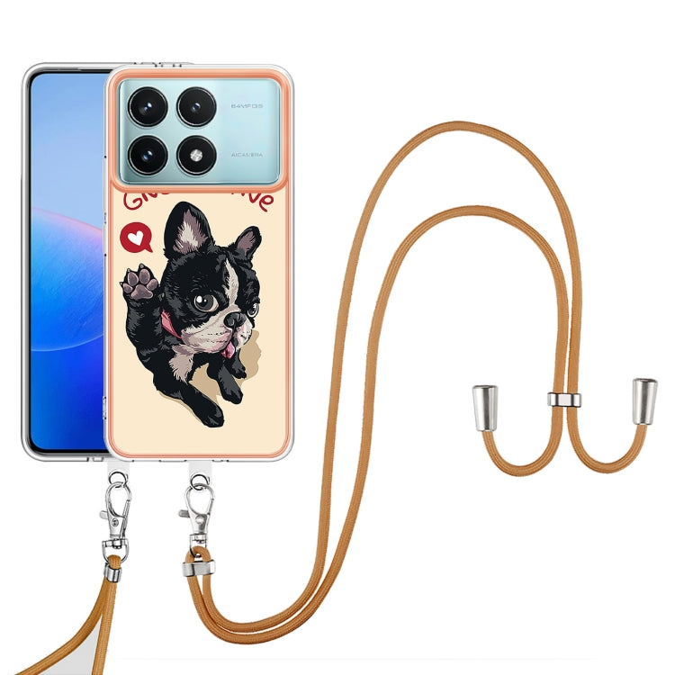 For Xiaomi Poco F6 Pro 5G Electroplating Dual-side IMD Phone Case with Lanyard