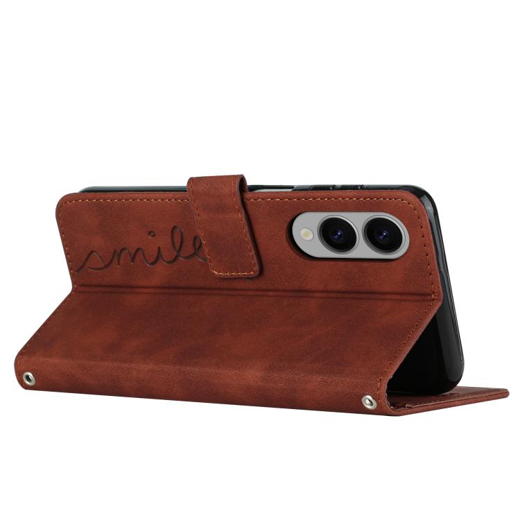 For Samsung Galaxy S25 Edge 5G Skin Feel Heart Embossed Leather Phone Case with Long Lanyard