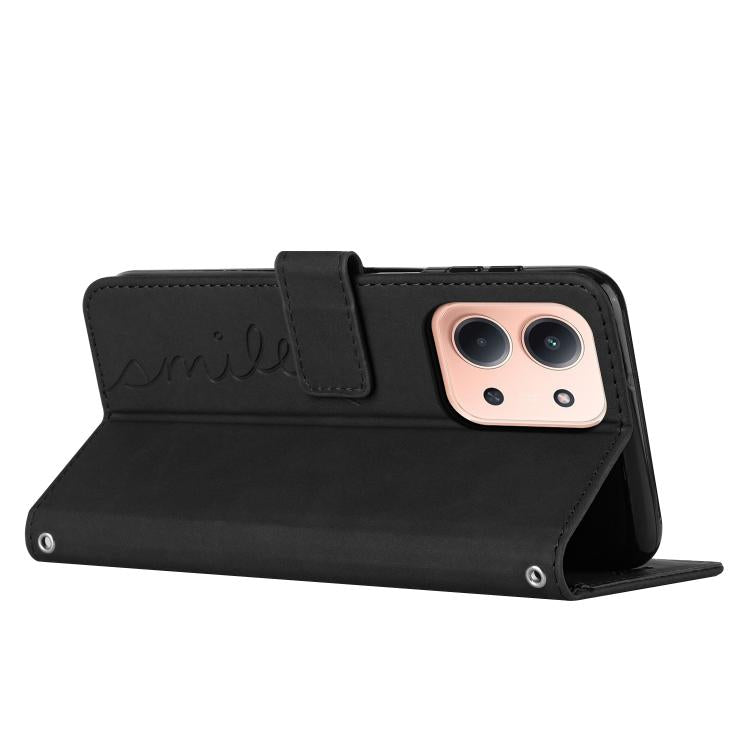 For Redmi 15C 5G / 4G EU 173mm Skin Feel Heart Embossed Leather Phone Case with Long Lanyard