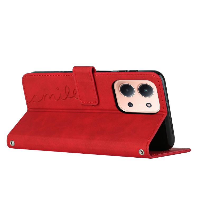 For Redmi 15C 5G / 4G EU 173mm Skin Feel Heart Embossed Leather Phone Case with Long Lanyard