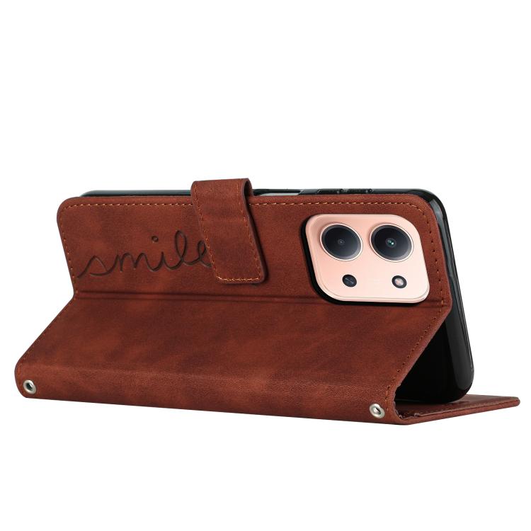 For Redmi 15C 5G / 4G EU 173mm Skin Feel Heart Embossed Leather Phone Case with Long Lanyard
