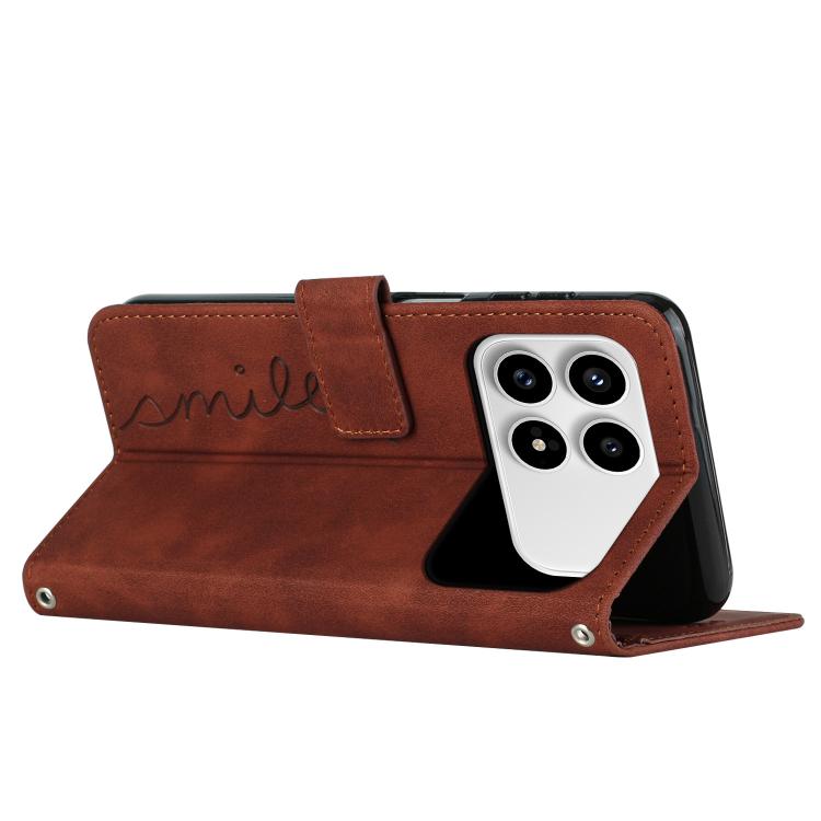 For Redmi K90 / Poco F8 Pro Skin Feel Heart Embossed Leather Phone Case with Long Lanyard