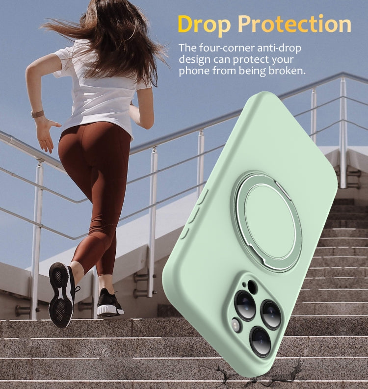 For iPhone 16 Pro Liquid Silicone MagSafe Phone Case with Rotating Holder