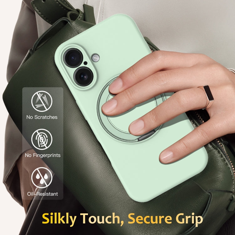 For iPhone 16 Plus Liquid Silicone MagSafe Phone Case with Rotating Holder