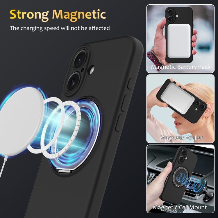 For iPhone 16 Plus Liquid Silicone MagSafe Phone Case with Rotating Holder