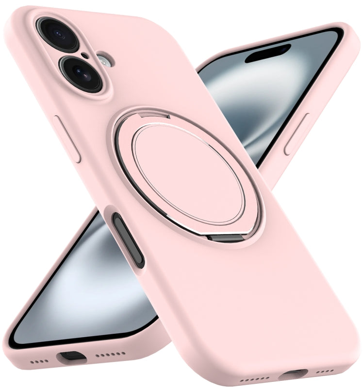 For iPhone 16 Plus Liquid Silicone MagSafe Phone Case with Rotating Holder