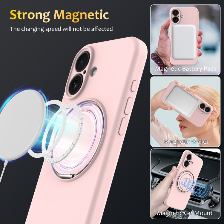 For iPhone 16 Plus Liquid Silicone MagSafe Phone Case with Rotating Holder