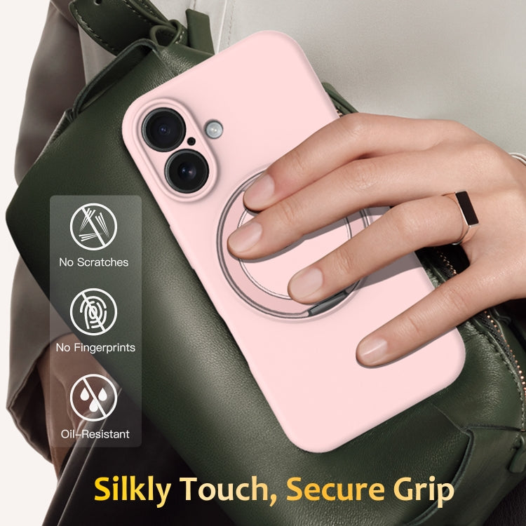 For iPhone 16 Plus Liquid Silicone MagSafe Phone Case with Rotating Holder