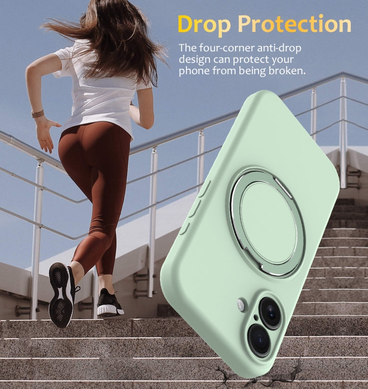 For iPhone 16 Liquid Silicone MagSafe Phone Case with Rotating Holder