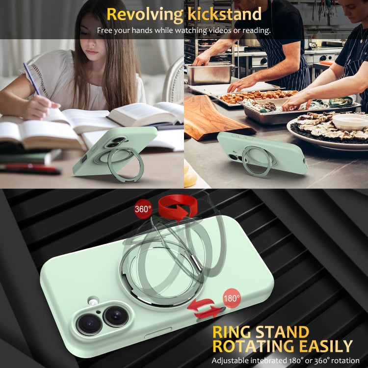 For iPhone 16 Liquid Silicone MagSafe Phone Case with Rotating Holder