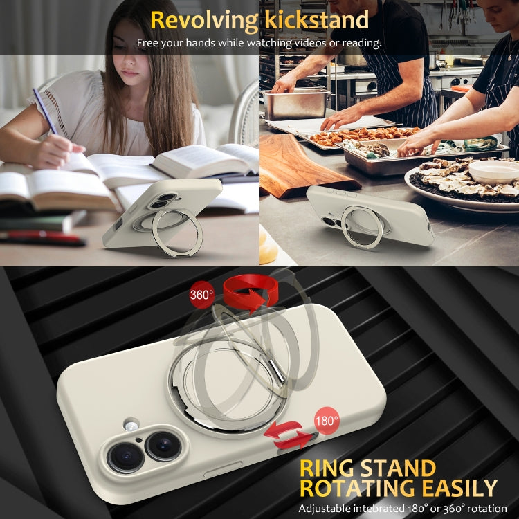 For iPhone 16 Liquid Silicone MagSafe Phone Case with Rotating Holder