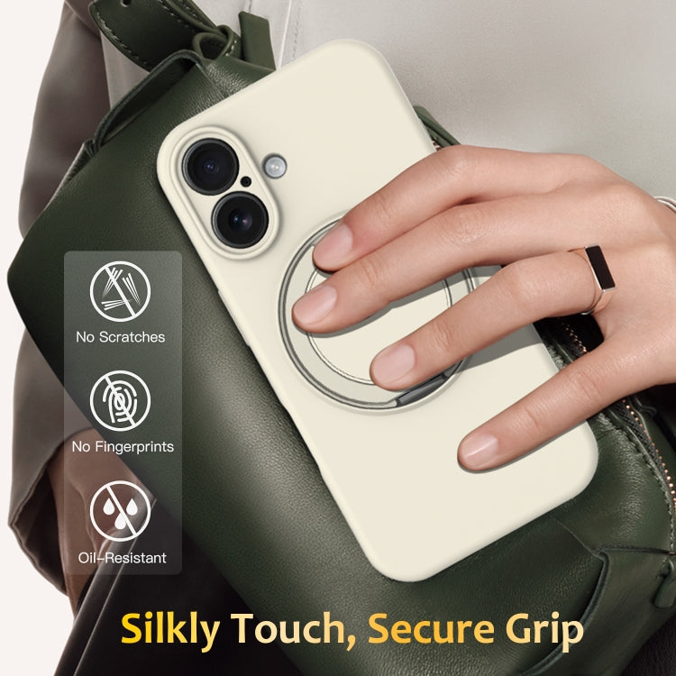 For iPhone 16 Liquid Silicone MagSafe Phone Case with Rotating Holder