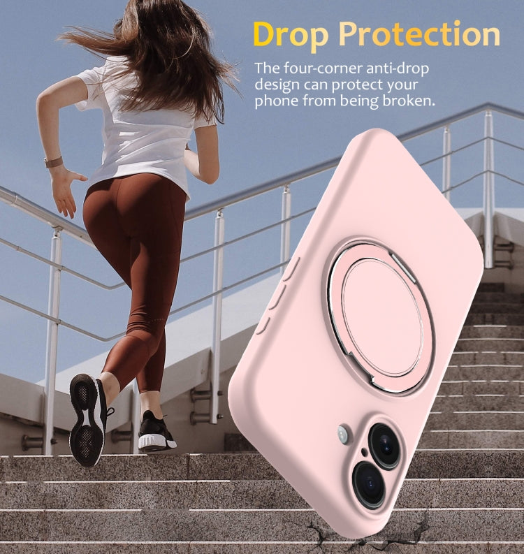 For iPhone 16 Liquid Silicone MagSafe Phone Case with Rotating Holder