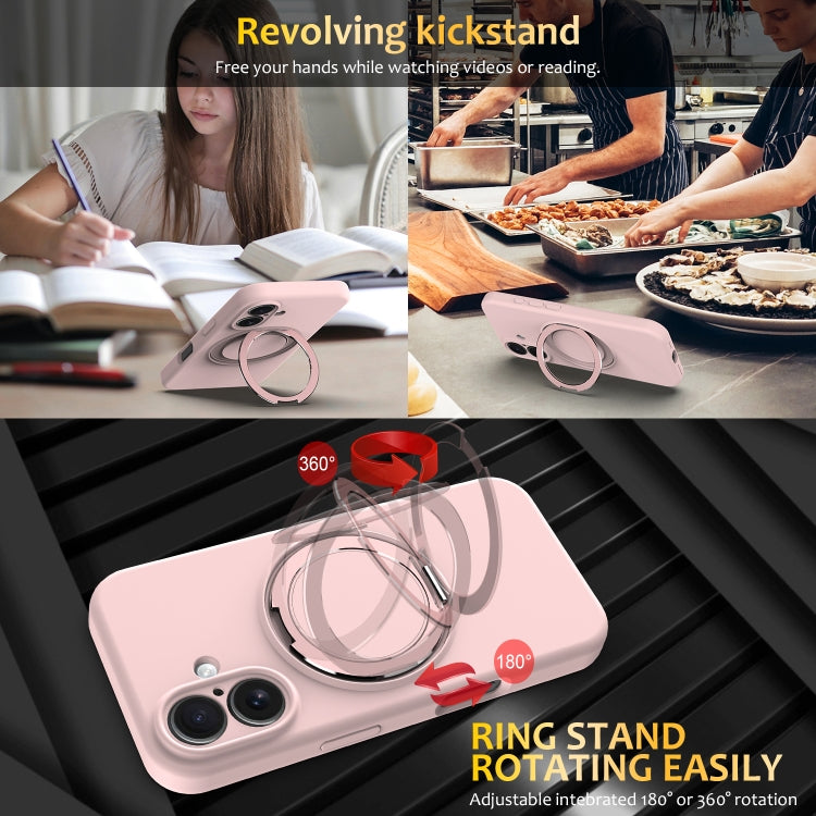 For iPhone 16 Liquid Silicone MagSafe Phone Case with Rotating Holder