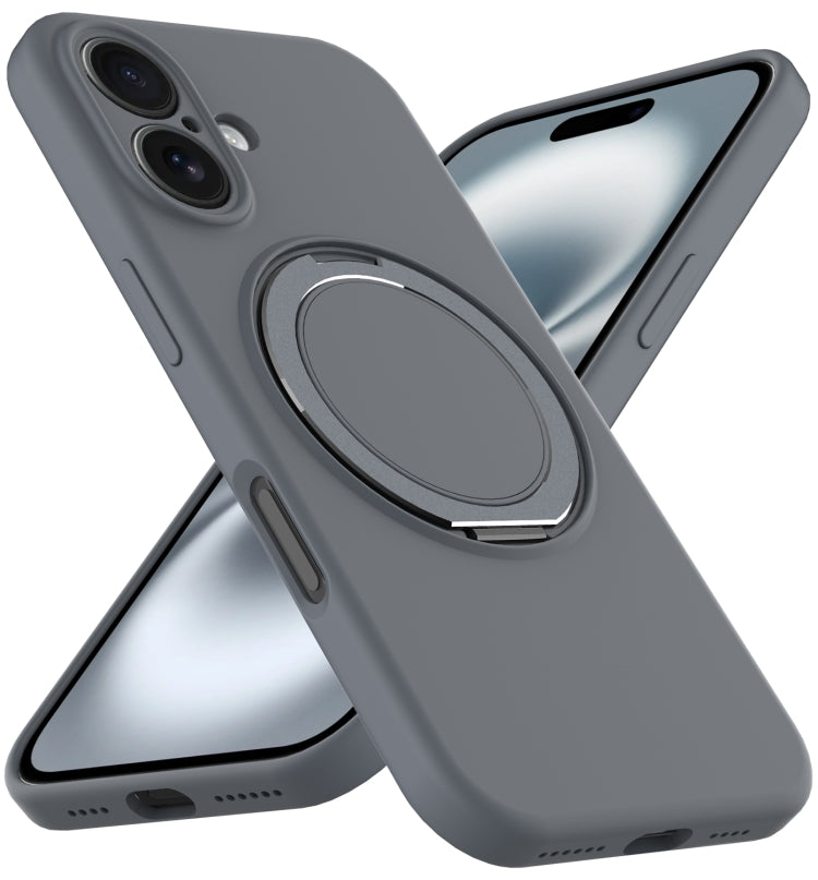 For iPhone 16 Liquid Silicone MagSafe Phone Case with Rotating Holder