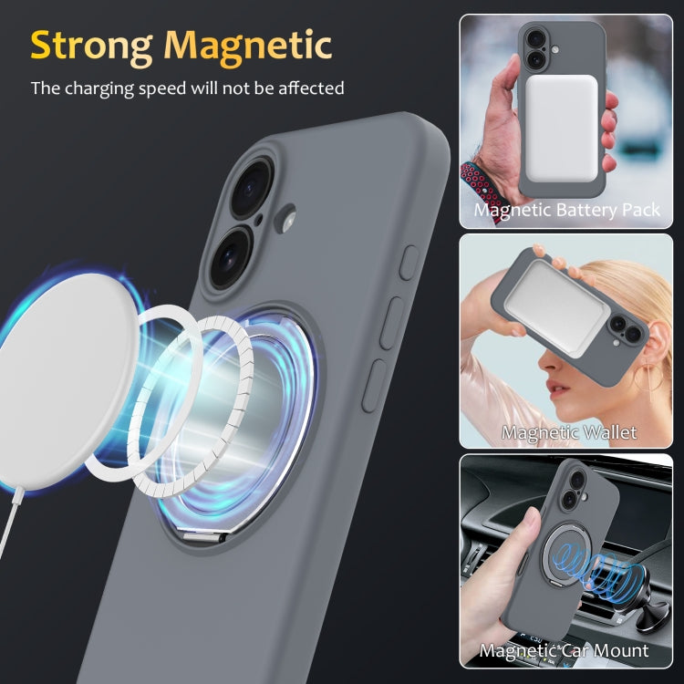 For iPhone 16 Liquid Silicone MagSafe Phone Case with Rotating Holder