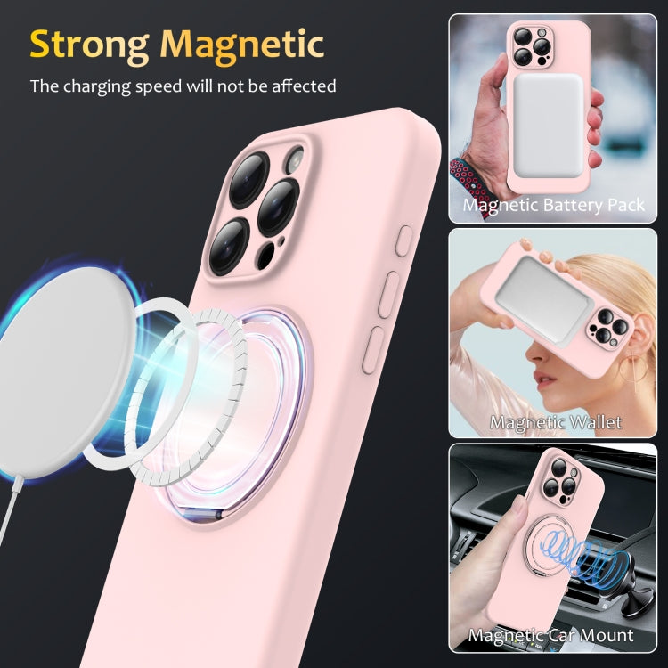 For iPhone 15 Pro Max Liquid Silicone MagSafe Phone Case with Rotating Holder
