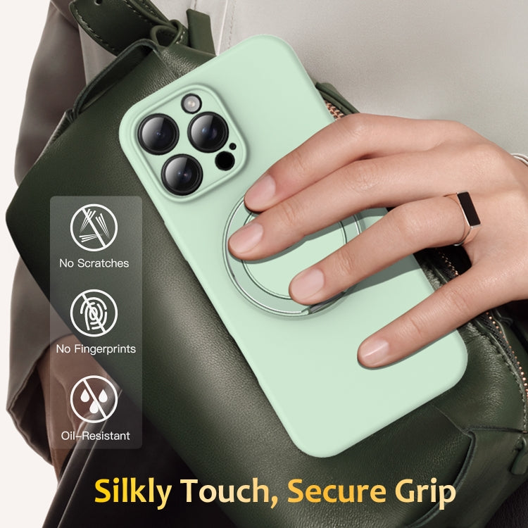 For iPhone 15 Pro Liquid Silicone MagSafe Phone Case with Rotating Holder