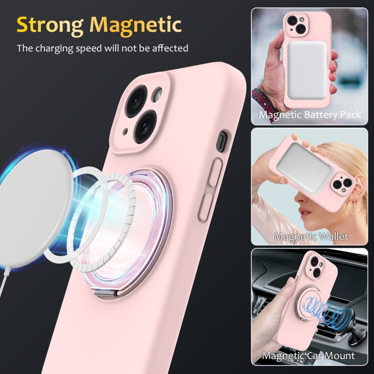 For iPhone 15 Plus Liquid Silicone MagSafe Phone Case with Rotating Holder