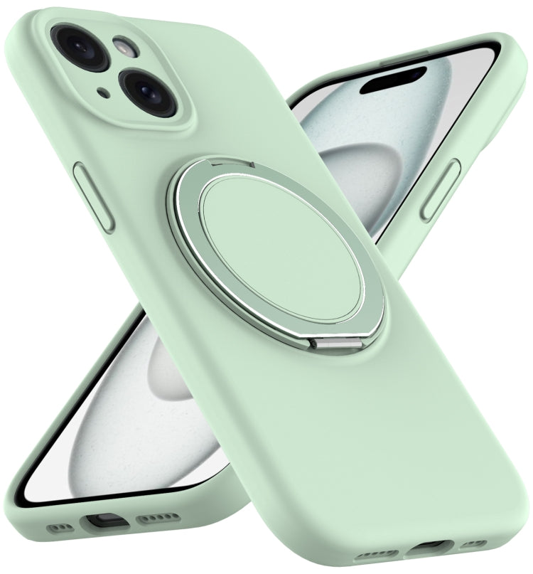 For iPhone 15 Liquid Silicone MagSafe Phone Case with Rotating Holder