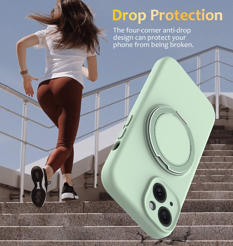 For iPhone 15 Liquid Silicone MagSafe Phone Case with Rotating Holder