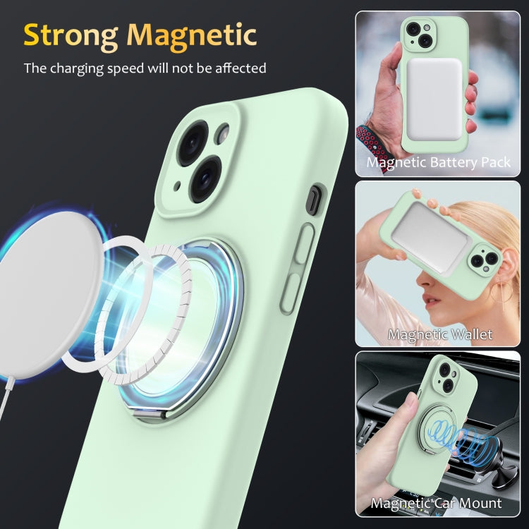 For iPhone 15 Liquid Silicone MagSafe Phone Case with Rotating Holder