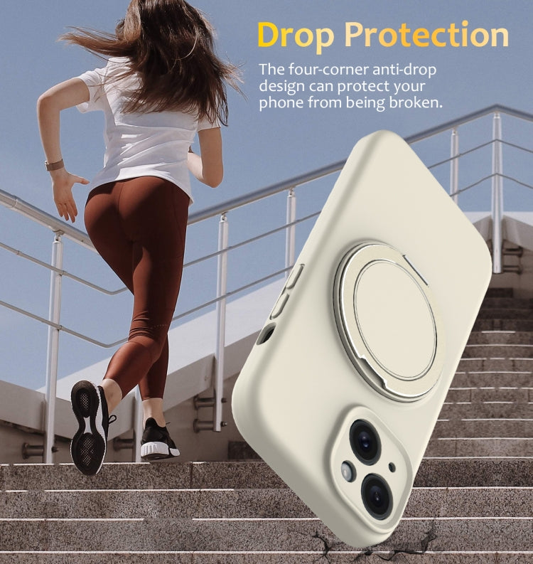 For iPhone 15 Liquid Silicone MagSafe Phone Case with Rotating Holder