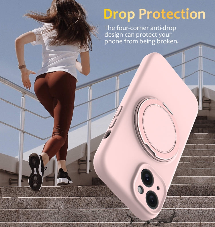 For iPhone 15 Liquid Silicone MagSafe Phone Case with Rotating Holder