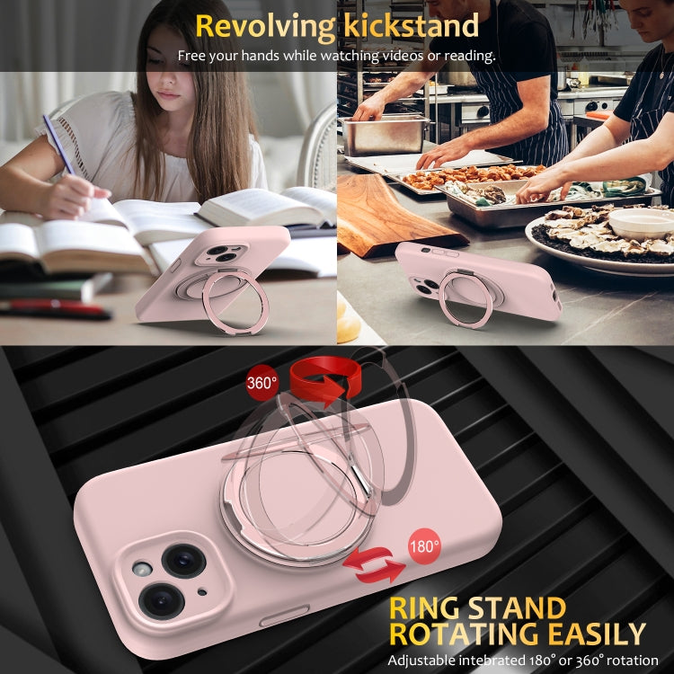 For iPhone 15 Liquid Silicone MagSafe Phone Case with Rotating Holder