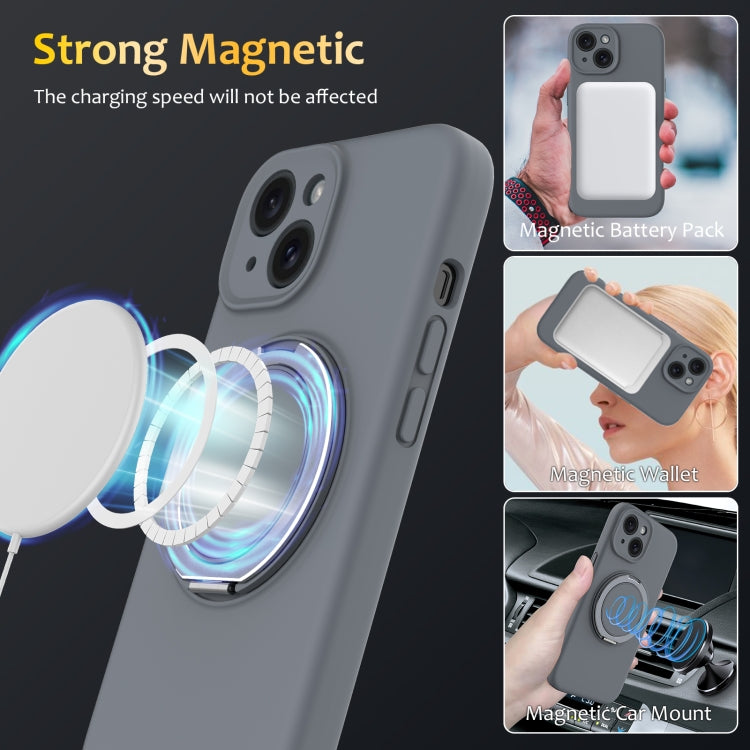 For iPhone 14 Plus Liquid Silicone MagSafe Phone Case with Rotating Holder