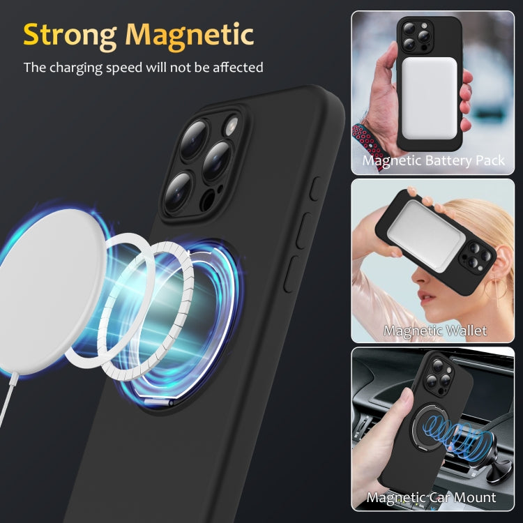 For iPhone 14 Pro Liquid Silicone MagSafe Phone Case with Rotating Holder