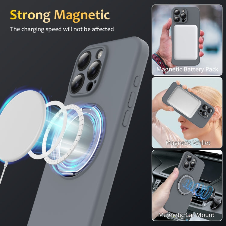 For iPhone 14 Pro Liquid Silicone MagSafe Phone Case with Rotating Holder