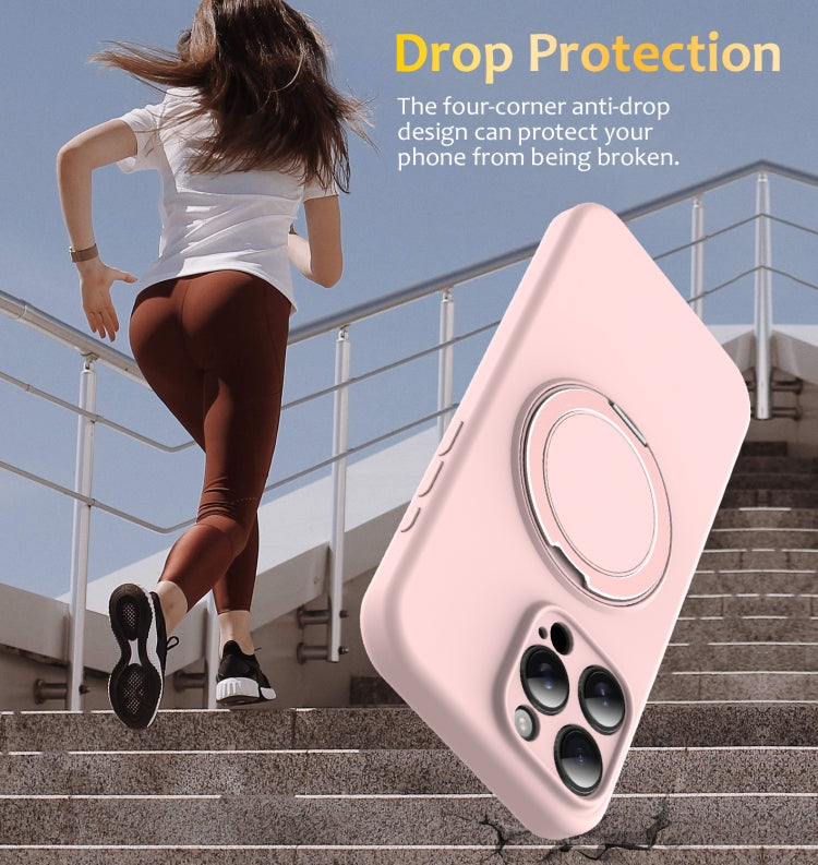 For iPhone 14 Pro Max Liquid Silicone MagSafe Phone Case with Rotating Holder