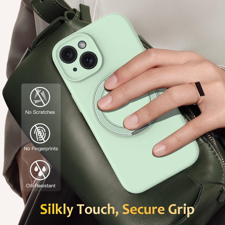 For iPhone 13 Liquid Silicone MagSafe Phone Case with Rotating Holder