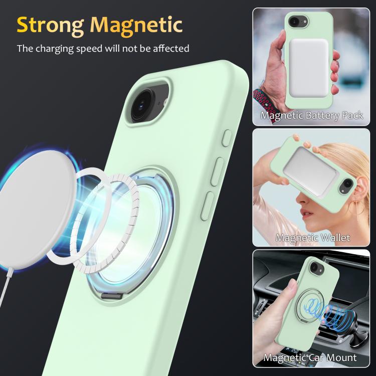 For iPhone 17e / 16e Liquid Silicone MagSafe Phone Case with Rotating Holder